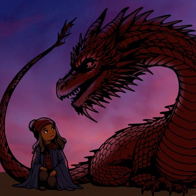 realistic dragon with a girl