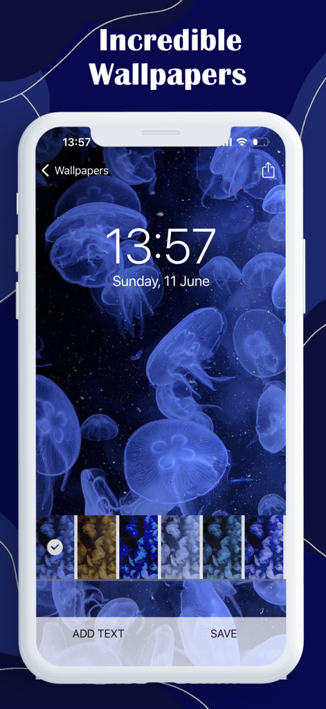 Ästhetischer blauer Quallen-Hintergrundvorschau auf einem iPhone-Sperrbildschirm