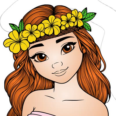 a realistic hawaiian girl with a head band of flowers on her head