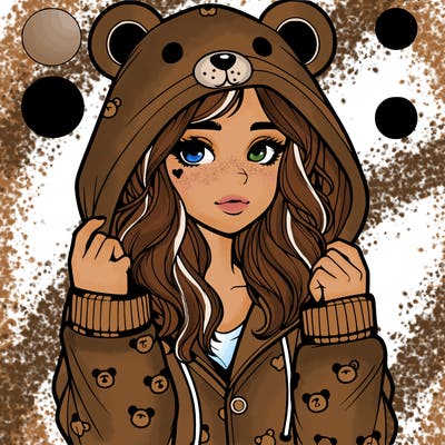 realistic girl in a animal pjs hoodie
