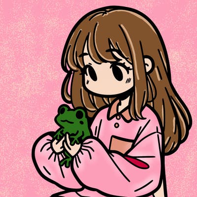 girl with long hair and a oversized shirt. and she is holding a frog