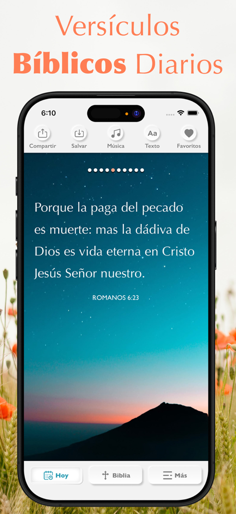 Daily Bible verses screen in the Santa Biblia Reina Valera 1960 app