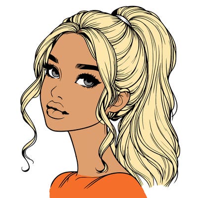 realistic girl with a ponytail on her hair and lips