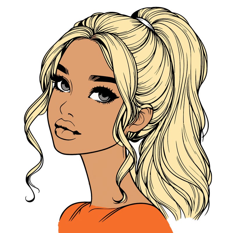 realistic girl with a ponytail on her hair and lips