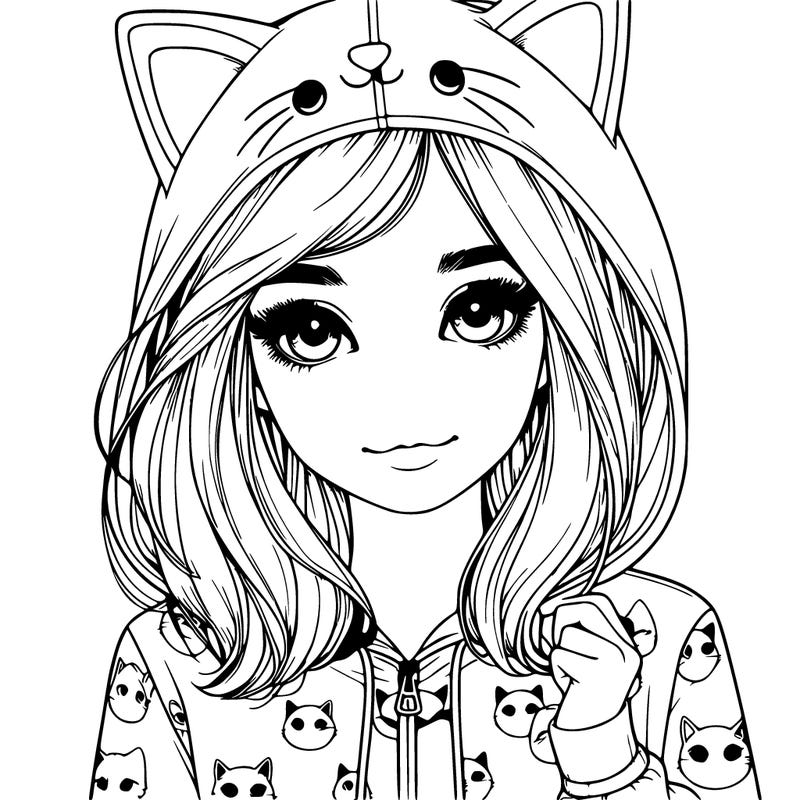 realistic girl in cat pajamas