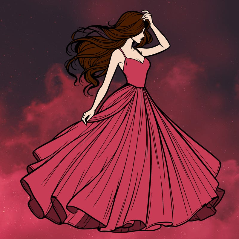 realistic woman with dress flowing in the wind