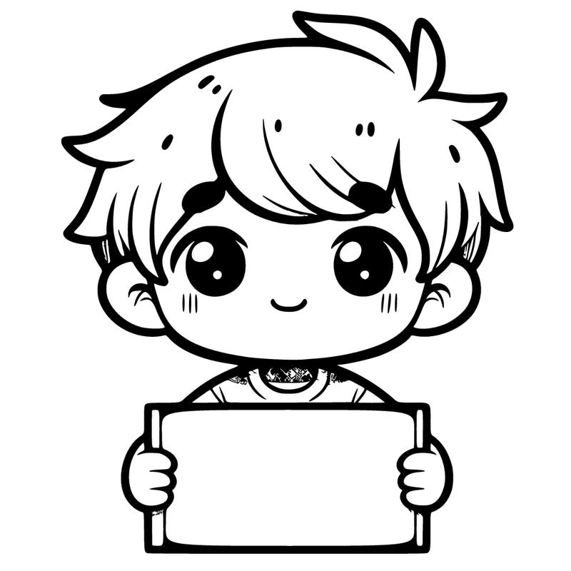 a boy a holding a blank sign