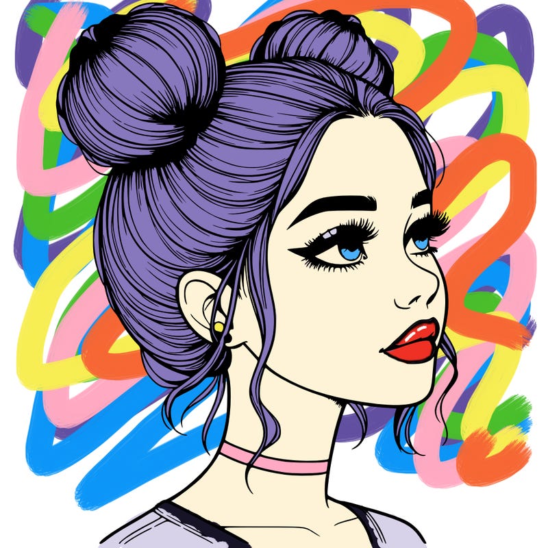 realistic girl with buns on the top of her head