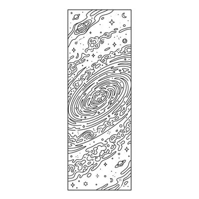 Embark on an intergalactic adventure with this captivating spiral galaxy coloring bookmark. Its intricate design features a swirling cosmic core, surrounded by a universe of stars, planets, and nebulae, ready for your creative touch.