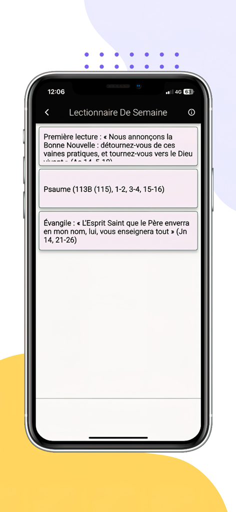 Bib Kreyol - Interface do aplicativo Bib Kreyol mostrando as leituras do Lecionário Semanal