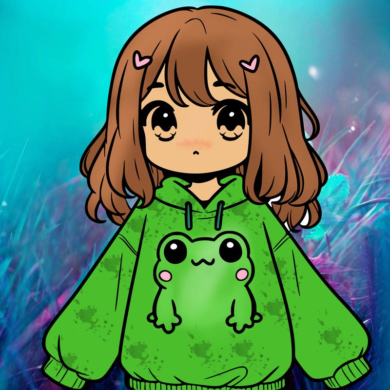 girl wearing frogging sweatshirt