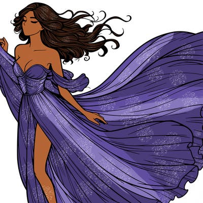 realistic woman in dress flowing the the wind