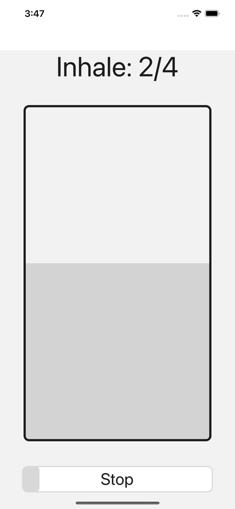 Open Breathwork Freely Breathe - Interface du chronomètre d'exercice de respiration inspiratoire minimaliste.