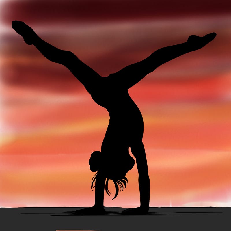 realistic gymnastic hand stand girl in four splits