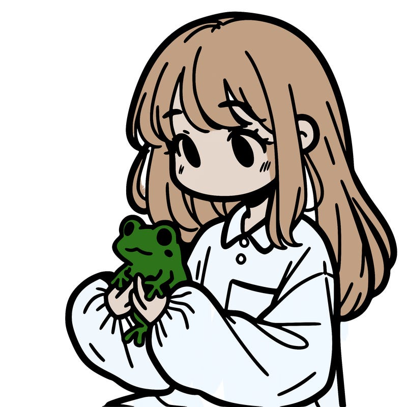 girl with long hair and a oversized shirt. and she is holding a frog