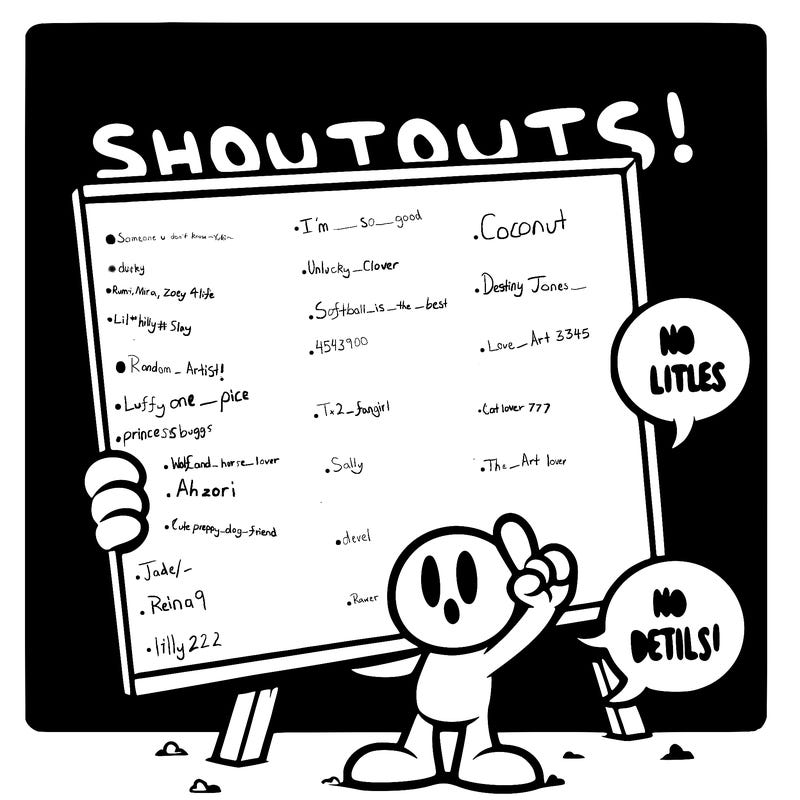 blank canvas that says above it shoutouts