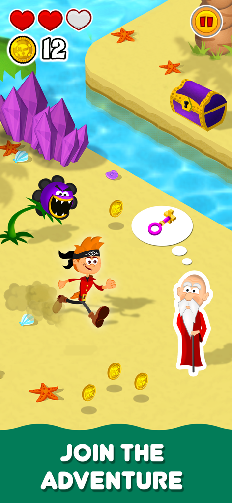 Math Land: Addition Games Kids - Pirate character Ray running on a beach in a math adventure game for kids