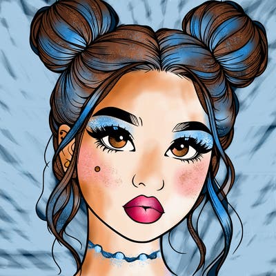 realistic girl with two buns on her hair and lips