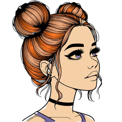 realistic girl with buns on the top of her head