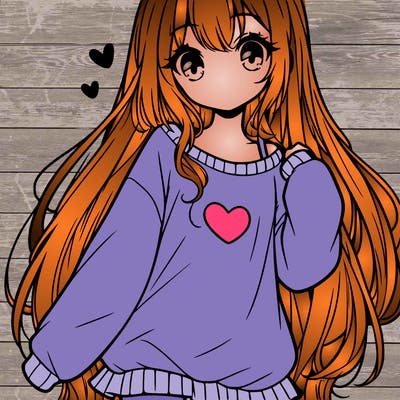 sweet cute anime girl with long hair in cute sweatshirt