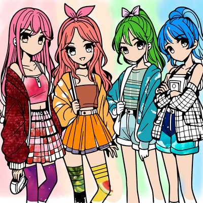 teen manga girls group of 4