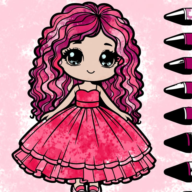 a girl with curly hair and blue eyes a pretty big dress