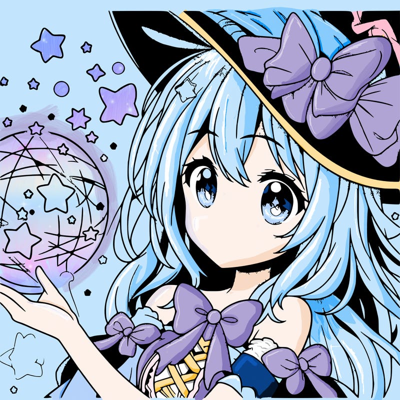anime girl with magic and stars