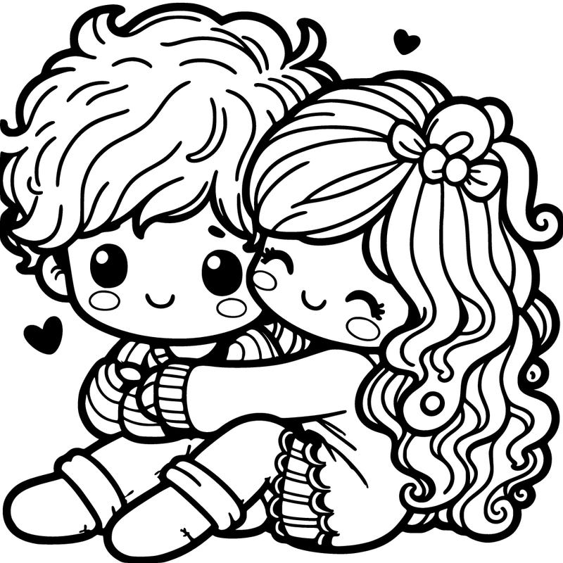fluffy hair boy hugging a curly hair girl