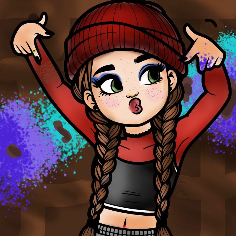 realistic teenage girl with braids and a beanie and crop top doing 🫶🏼