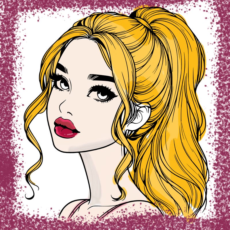 realistic girl with a ponytail on her hair and lips