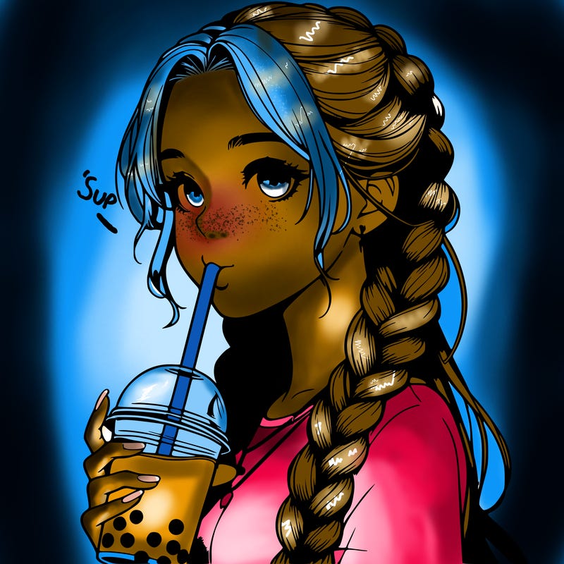 realistic girl with braided hair drinking boba
