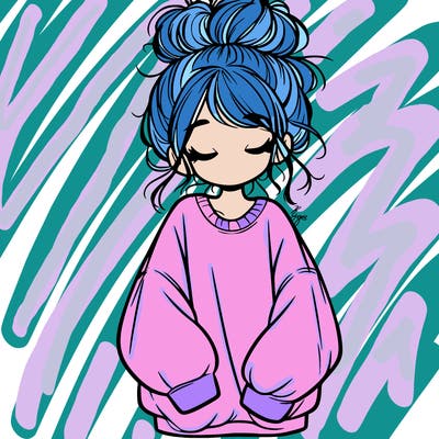 girl with baggy sweatshirt and messy bun