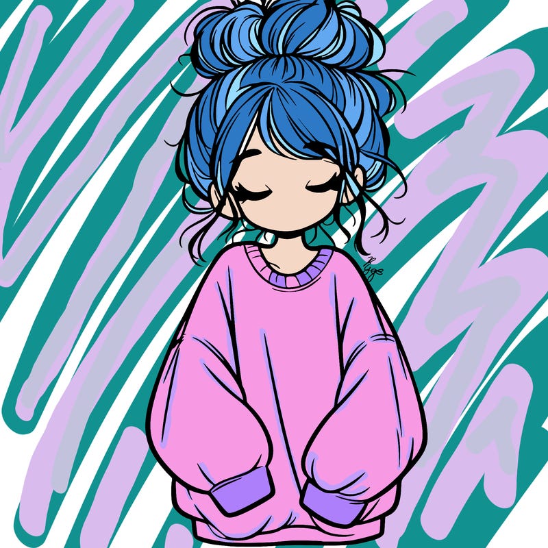 girl with baggy sweatshirt and messy bun