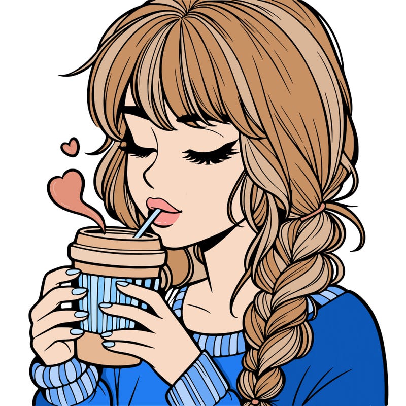 realistic girl drinking coffee