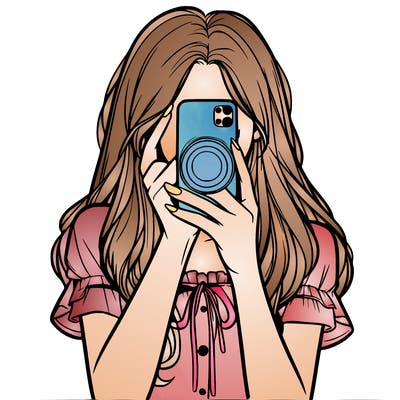 a realistic girl holding her phone taking pictures