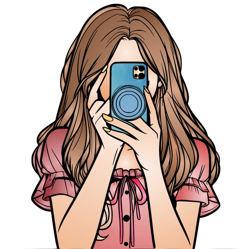 a realistic girl holding her phone taking pictures