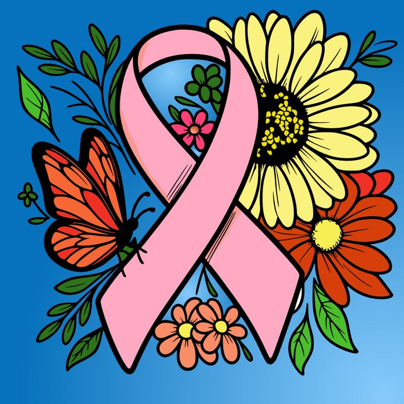 cancer awareness symbol with flowers and butterflies