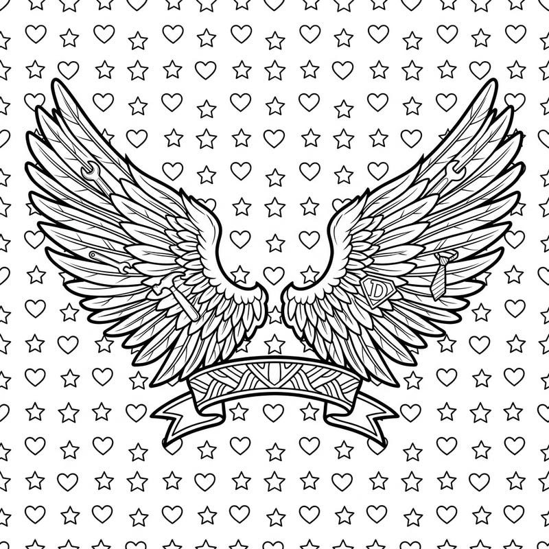Honor Dad with a unique blend of love and heroism through our Father's Day Cupid Wings coloring page. This design features beautifully feathered wings subtly integrated with tools and symbols, perfect for a heartfelt tribute.