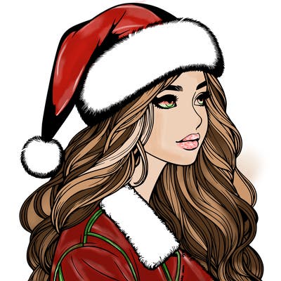 realistic girl in santa hat