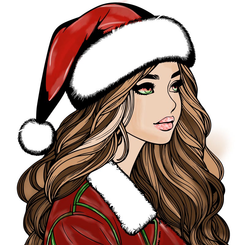 realistic girl in santa hat