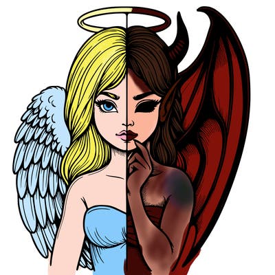 realistic angel half demon