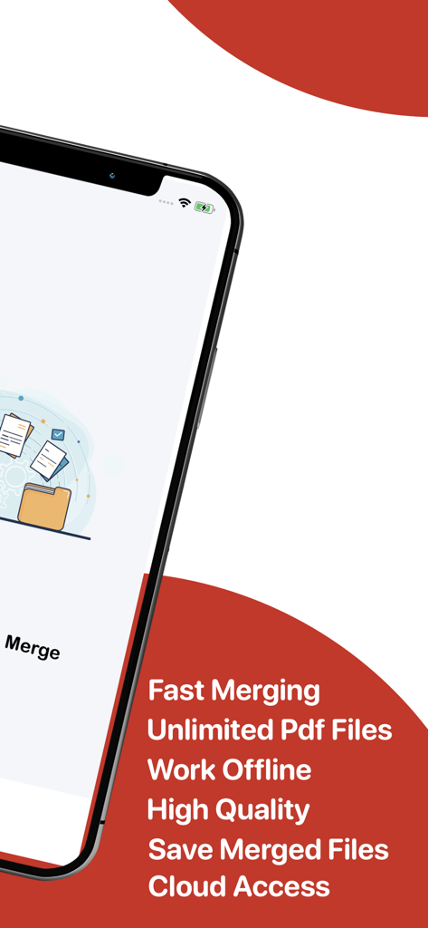 PDF Merge - PDF Files Merger - PDF結合アプリの機能（高速結合、無制限ファイル、クラウドアクセスなど）を表示するiPhone画面。