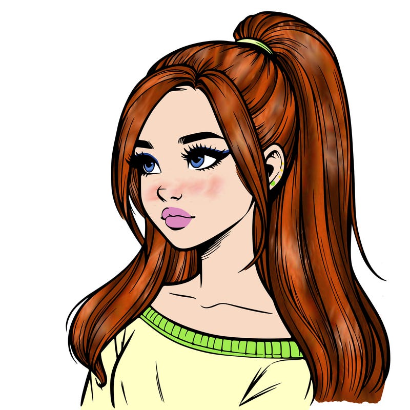 realistic girl with a high ponytail