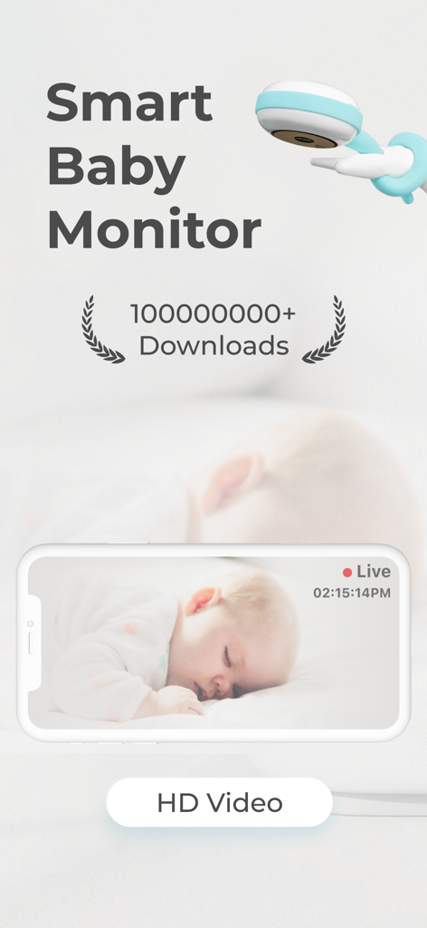 Lollipop - Smart baby monitor - Un smartphone mostrando una transmisión de video HD en vivo de un bebé durmiendo desde la aplicación del monitor inteligente para bebés Lollipop