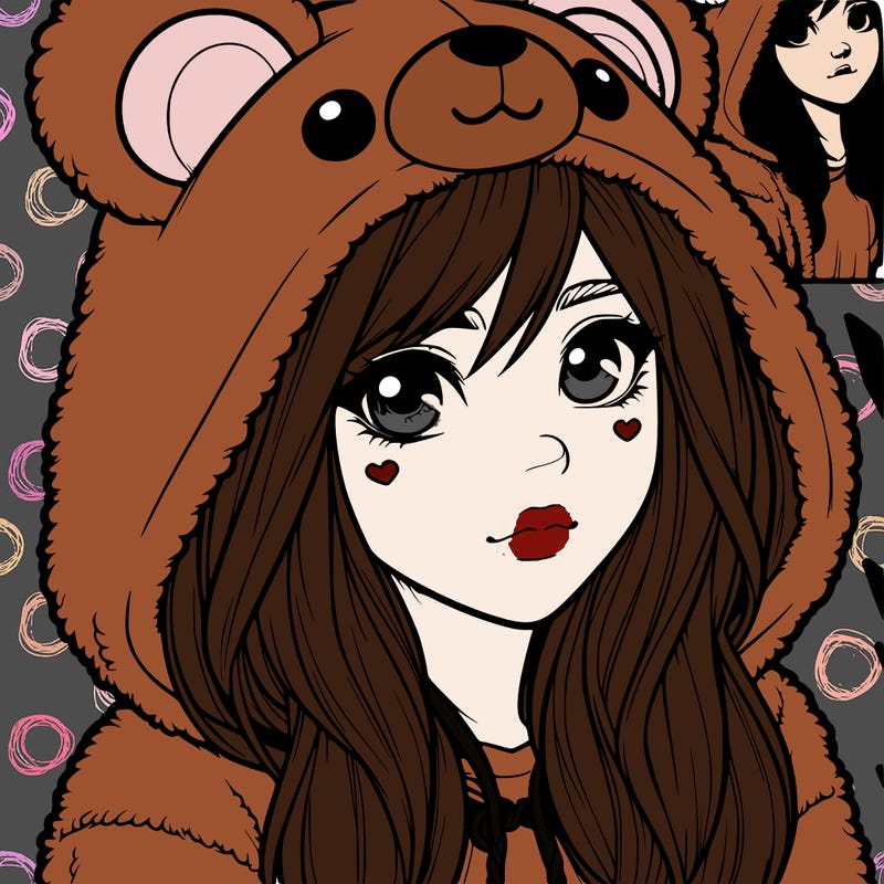 realistic girl in a bear hoodie