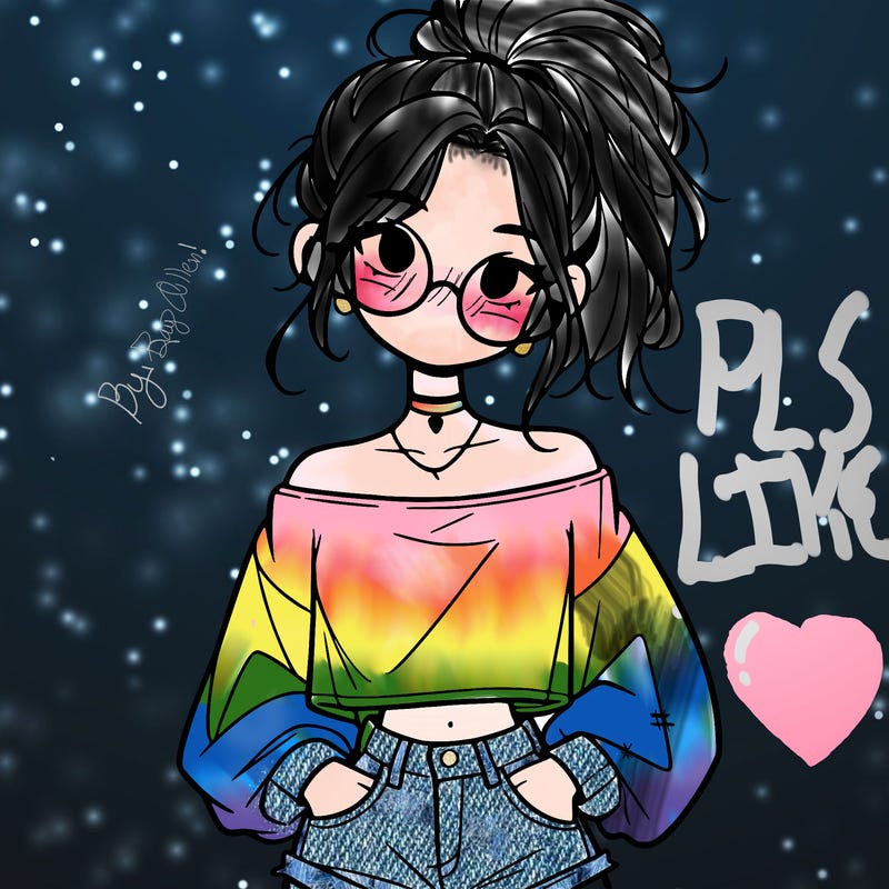 girl with a messy ponytail glasses a baggy crop top and jean shorts