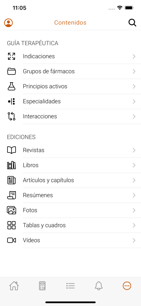 Menú principal de la aplicación ConsultaVet que muestra secciones para la guía terapéutica y publicaciones médicas veterinarias.