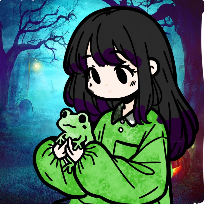 girl with long hair and a oversized shirt. and she is holding a frog