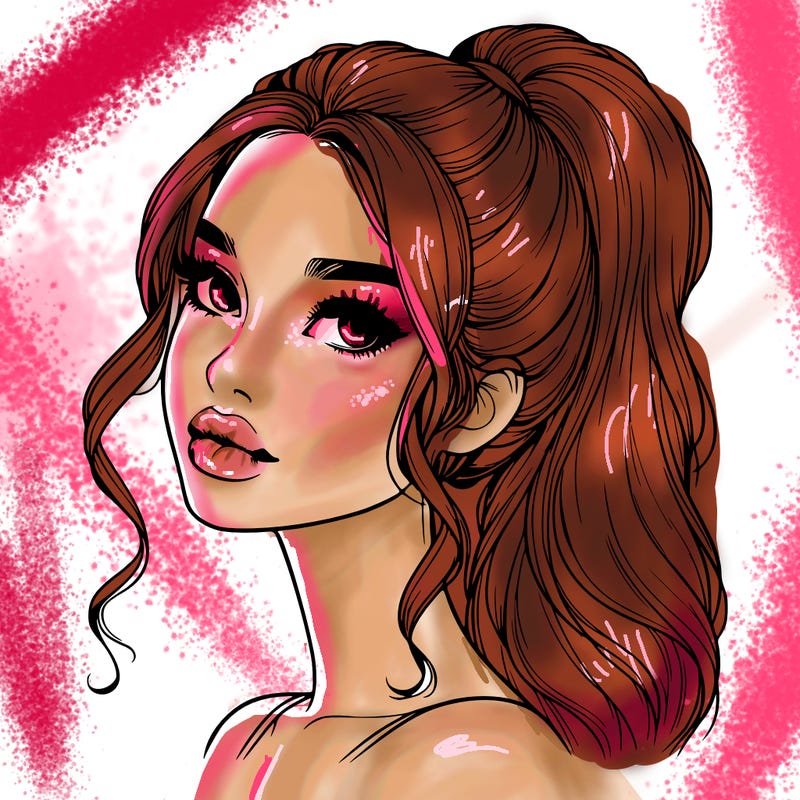 realistic girl with a ponytail on her hair and lips