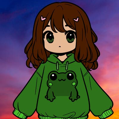 girl wearing frogging sweatshirt